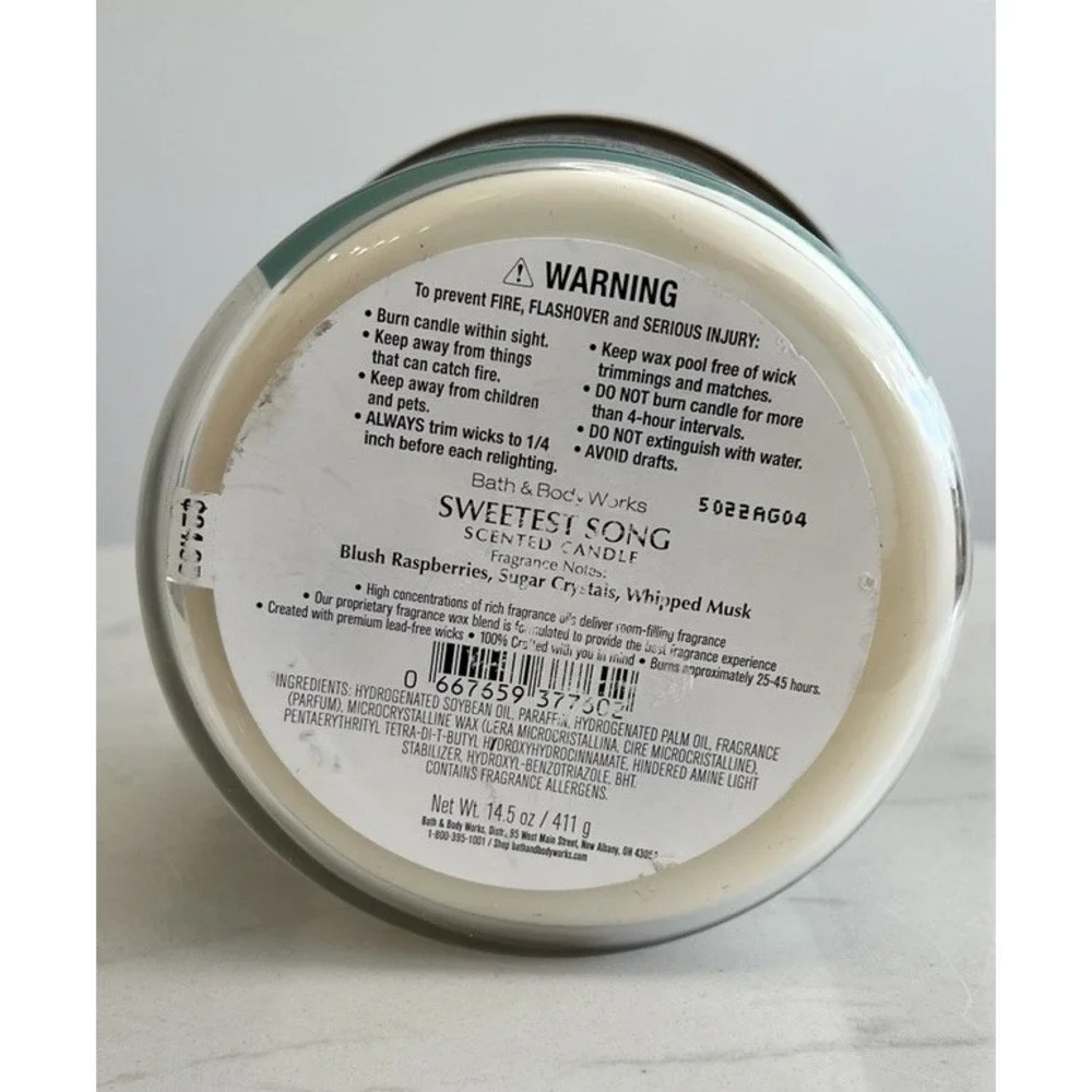 Bath & Body Works Sweetest Song 3-Wick Scented Candle Soy Wax‎ 14.5oz New